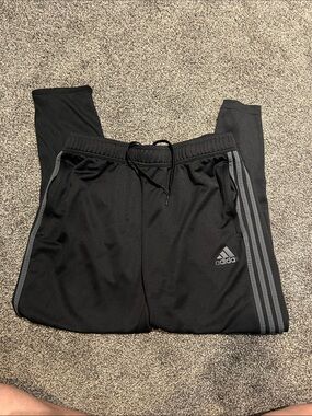 adidas Black Jogger Pants with Gray Stripes and side zipper
